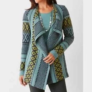 SIZE -MP J Jill M Wool Alpaca Cardigan Over Shoulder Aztec.